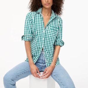 NWT Jcrew Factory stretch poplin signature BB164, LARGE  GREEN IVORY